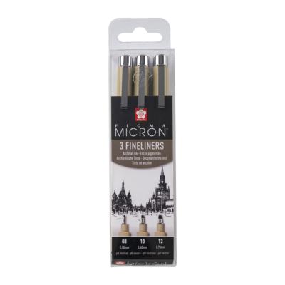 Fineliner Sakura Pigma Micron set à 3 schrijfbreedtes zwart | 6 stuks