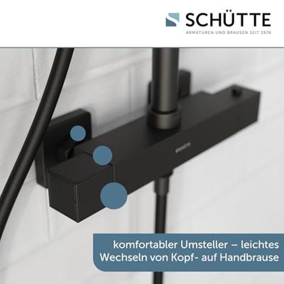 Schutte TRENTO Regendouche set met thermostatische kraan | Mat zwart - 60170 Schutte TRENTO Regendouche set met thermostatische kraan | Mat zwart - 60170