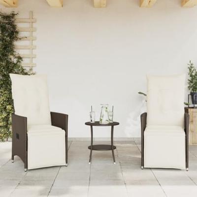 3-delige Bistroset met kussens poly rattan bruin