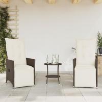 3-delige Bistroset met kussens poly rattan bruin - thumbnail