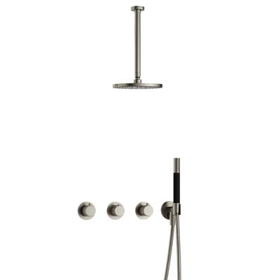 Hotbath Cobber X - CX7067 - Inbouw Regendoucheset - Geborsteld Nikkel - 2 Stopkranen - Thermostatisch - Plafondbuis 30 cm - Hoofddouche 200 mm - Staafhanddouche - Waterbesparend