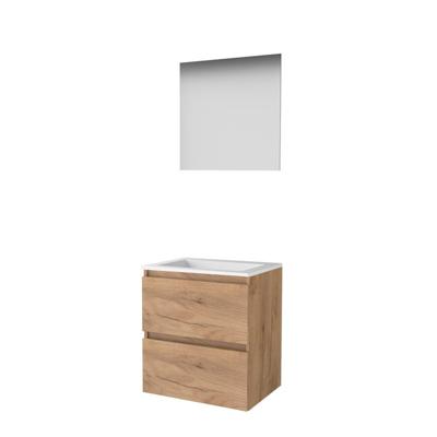 Basic-Line Ultimate 46 Badkamermeubelset - 60 x 46 cm - Greeploos - 2 Lades - Acryl Wastafel - Zonder Kraangat - Spiegel met Indirecte LED Verlichting - Whisky Oak