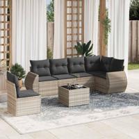 7-delige Loungeset met kussens poly rattan lichtgrijs - thumbnail