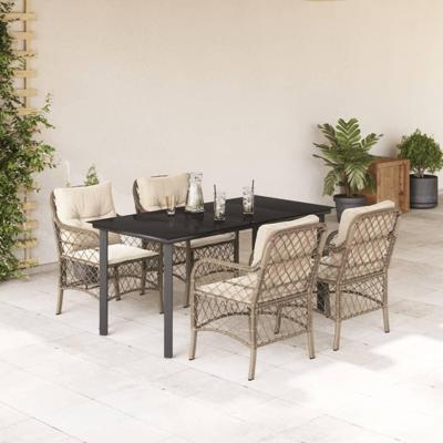 5-delige Tuinset met kussens poly rattan beige