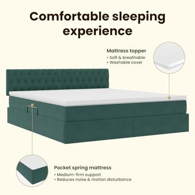 Opbergbed met LED met matras Donkergroen 160 x 200 cm Fluweel