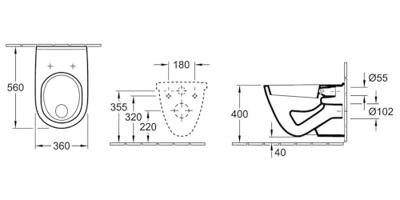 Villeroy & Boch O.novo wandcloset - 56cm - met spoelrand - vlakspoel - ceramic+ - zonder zitting - glans wit 566210r1