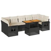 8-delige Loungeset met kussens poly rattan zwart - thumbnail
