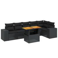 7-delige Loungeset met kussens poly rattan zwart - thumbnail