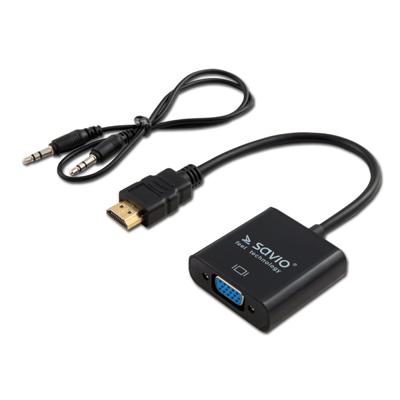 SAVIO-adapter HDMI (M) - VGA (F) met audio CL-23/B Zwart