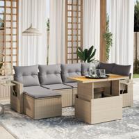 7-delige Loungeset met kussens poly rattan beige - thumbnail