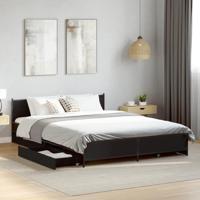 Bedframe met lades bewerkt hout bruin eikenkleur 135x190 cm - thumbnail