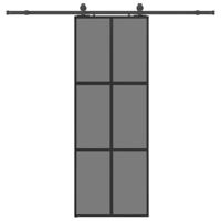 Schuifdeur met beslagset 76x205 cm gehard glas zwart - thumbnail