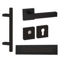 Hardbrass Voordeurset vierkant met greep Toronto 460mm schuin SKG3 met kerntrekbeveiliging - zwart - thumbnail