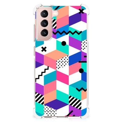 Samsung Galaxy S21 FE Shockproof Case Blokken Kleurrijk Samsung Galaxy S21 FE Shockproof Case Blokken Kleurrijk