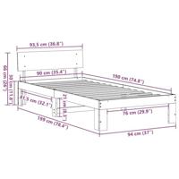 Bedframe met hoofdeinde Wasbruin 90 x 190 cm Massief grenenhout - thumbnail