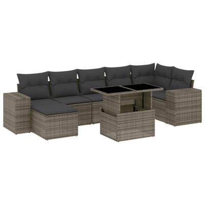 8-delige Loungeset met kussens poly rattan grijs