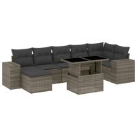 8-delige Loungeset met kussens poly rattan grijs - thumbnail