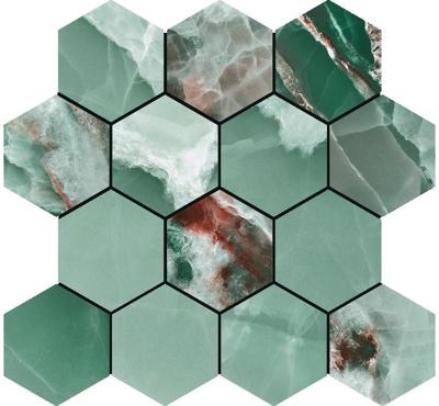 Onyx Turquoise polished mozaiek hexagon op net van 29x27cm