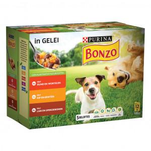 Purina Bonzo met rund, kip, lam in gelei maaltijdzakjes natvoer hond 4 dozen (48 x 85 g)
