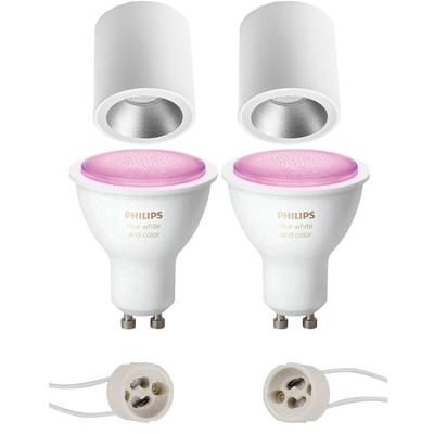 Philips Hue Opbouwspot Set GU10 - Rond - Mat Wit/Zilver - Ø90mm - Dimbaar - Bluetooth