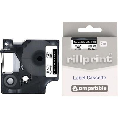 Rillprint compatible D1 tape voor Dymo 45010, 12 mm, zwart op transparant