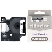 Rillprint compatible D1 tape voor Dymo 45010, 12 mm, zwart op transparant - thumbnail
