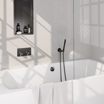 BRAUER Gunmetal Carving thermostatische inbouw badkraan met drukknoppen SET 03 met badvulcombinatie en staaf handdouche en doucheslang en wandaansluitbocht gunmetal geborsteld PVD BRAUER Gunmetal Carving thermostatische inbouw badkraan met drukknoppen SET 03 met badvulcombinatie en staaf handdouche en doucheslang en wandaansluitbocht gunmetal geborsteld PVD