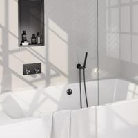 BRAUER Gunmetal Carving thermostatische inbouw badkraan met drukknoppen SET 03 met badvulcombinatie en staaf handdouche en doucheslang en wandaansluitbocht gunmetal geborsteld PVD - thumbnail