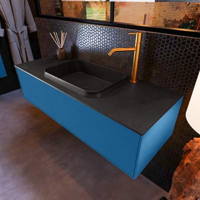 Badkamermeubelset Mondiaz Erin 120 cm met 1 Lade met RIDGE Wastafel Midden Urban met 1 kraangat Greeploos Mat Jeans