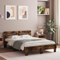 Bedframe met hoofdeinde bewerkt hout gerookt eiken 120x190 cm - thumbnail