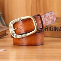 Dames Plum Blossom patroon metalen gesp PU lederen riem (bruin) - thumbnail