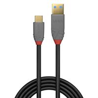 LINDY 36910 0.5m USB 3.1 type A aan C-kabel, 5A PD, Anthra Line Anthracite - thumbnail