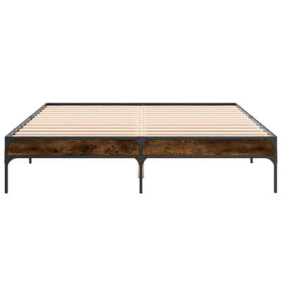 Bedframe bewerkt hout metaal gerookt eikenkleurig 140x200 cm Bedframe bewerkt hout metaal gerookt eikenkleurig 140x200 cm