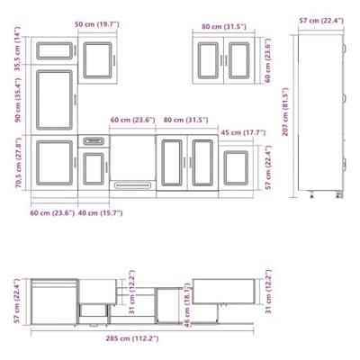 7-delige Keukenkastenset Kalmar bewerkt hout grijs sonoma eiken