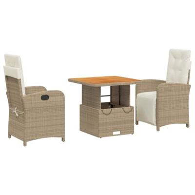 3-delige Tuinset met kussens poly rattan beige