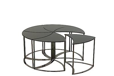 J-Line tafel Tornado - metaal|glas - zwart - set van 6 J-Line tafel Tornado - metaal|glas - zwart - set van 6