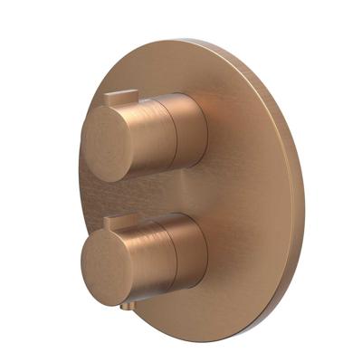 Afbouwdeel IVY Pact Inbouwthermostaat Symmetry 2-Weg Stop-Omstel Met Rond Rozet Geborsteld Mat Koper PVD IVY