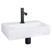 Differnz Flat fonteinset - 38x24x8cm - Rechthoek - 1 kraangat - Recht matte zwarte kraan - Marmer Wit SW451336/SW519660/SW529054/SW796275 - thumbnail