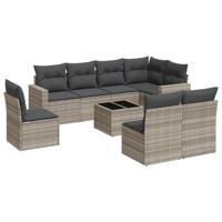 9-delige Loungeset met kussens poly rattan lichtgrijs - thumbnail