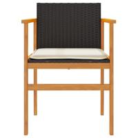 Tuinstoelen 2 st met kussens poly rattan en massief hout zwart - thumbnail