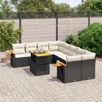 9-delige Loungeset met kussens poly rattan zwart - thumbnail