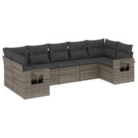 7-delige Loungeset met kussens poly rattan grijs - thumbnail