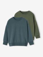 Set van 2 effen sweaters met lange mouwen voor jongens blauwgroen - thumbnail