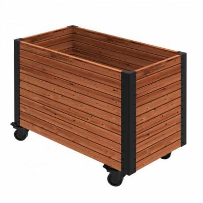 Hoge Rechthoekige Plantenbak ThermoWood® Cubic Op Wielen