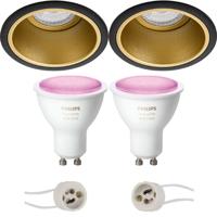 Pragmi Minko Pro - Inbouw Rond - Mat Zwart/Goud - Verdiept - Ø90mm - Philips Hue - LED Spot Set GU10 - White and Color Ambiance - Bluetooth - thumbnail