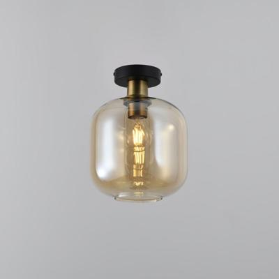 Plafondlamp Xirena ambra - E27-fitting - Bol van amberkleurig glas - Metalen plafondplaat - IP20 voor binnen