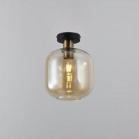 Plafondlamp Xirena ambra - E27-fitting - Bol van amberkleurig glas - Metalen plafondplaat - IP20 voor binnen - thumbnail