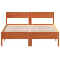 Bedframe met hoofdbord massief grenenhout wasbruin 135x190 cm - thumbnail