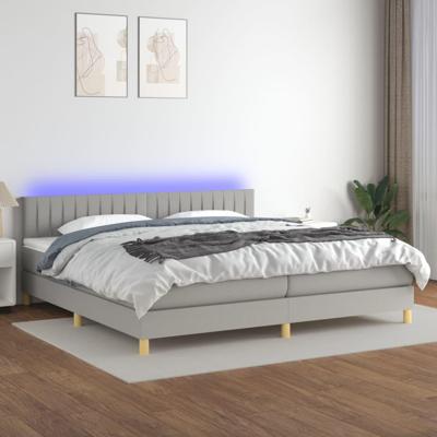 Boxspring met matras en LED stof lichtgrijs 200x200 cm