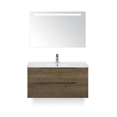 Seville Badmeubelset 100 cm - Tabacco Edge greep - Wastafel Enjoy - met Sence Spiegel